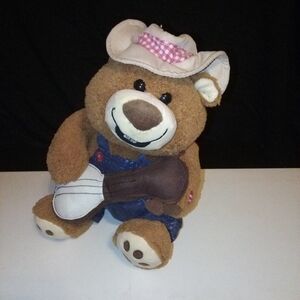 Charming Brown Teddy Bear with Guitar and Hat